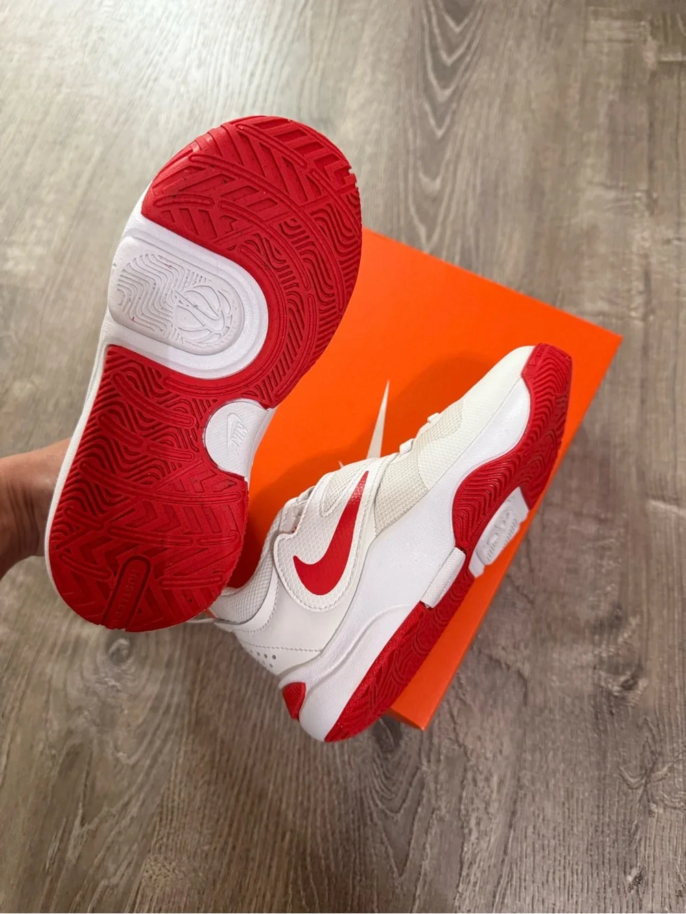 Nike Kids White and Red Hook-and-Loop Sneakers